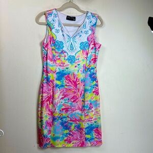 (T6) TANGO MANGO WHITE ELASTIC DRESS WITH PINK CORALS, size S